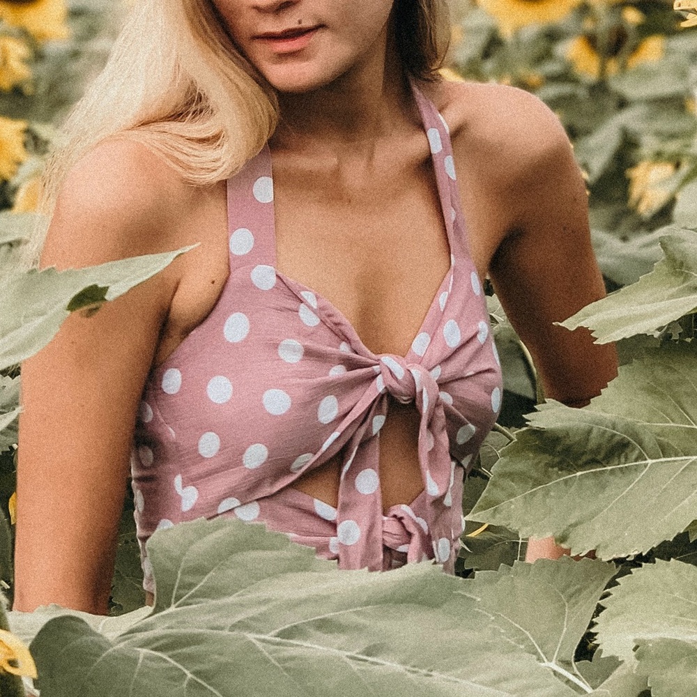 Polka Dot Halter Top in Brown and White